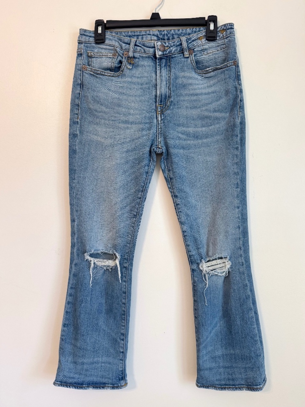 R13 Kick Fit Distressed Rip Knee Cropped Flare Jeans Made in Italy | Size 28